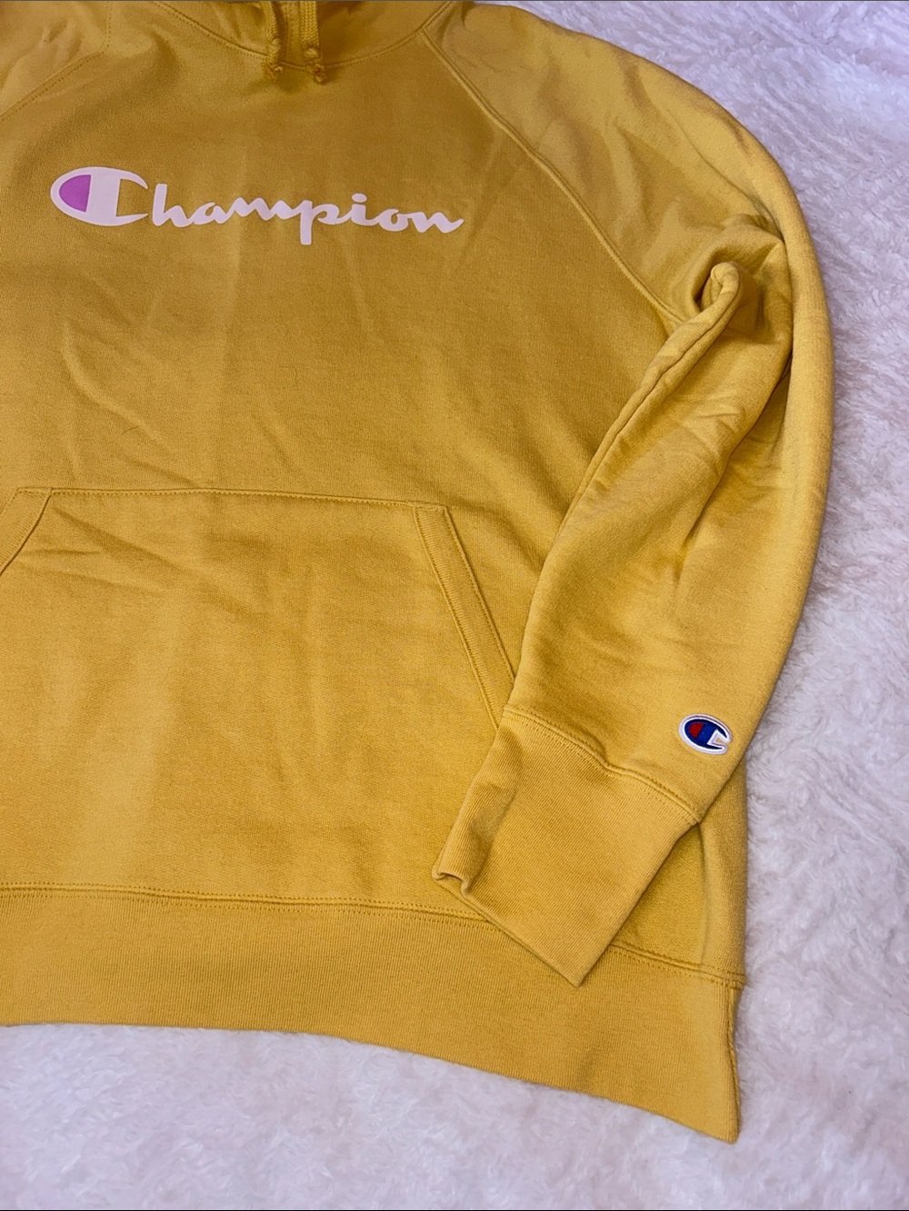 Champion Tan Script Logo Hooded Sweatshirt - Picture 6 of 8